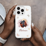 Personalized Birth Flower Black Woman Nail Art Christian Phone Case with Name Daily Use Christening Birthday Gift for Christian Women