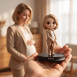 Personalised Creative Photo to 3D Cartoon Pregnant Woman Statue Ornament with Text Office Desk Decoration Birthday Gift for New Mum