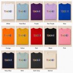 Personalized Multicolor Embroidery Teacher Sweatshirt T-shirt Hoodie with Title and Surname Graduation Back To School Appreciation Gift for Teacher