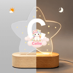 Personalized Animal Clouds Star-Shaped Acrylic LED Night Light with Wooden Base and Name Home Decor Back to School Birthday Gift for Kids