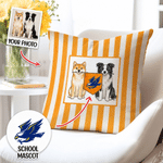Personalised Colourful Collegiate Pet Portrait Stripe Soft Cushion Cover with School Flag Back to School Season Gift for Pet Lovers Freshmen