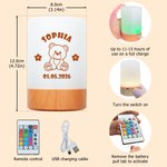 Personalised Animal Dimmable Touch Control USB Rechargeable Night Light with Name and Date Bedroom Decor Daily Use Birthday Anniversary Gift for Kids