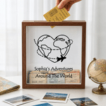 Personalized Minimalist Line Art World Travel Memory Box with Text Home Decor Anniversary Birthday Gift for Traveler Friend