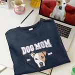 Personalised Embroidered Dog Mum Pet Portrait Photo T-shirt Sweatshirt Hoodie with Year Mother’s Day Birthday Gift for Mum Pet Lover Owners