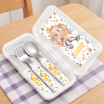Personalised Cartoon Character Pattern Fork Spoon Knife 3 Pcs Cutlery Set with Name and Case Daily Use Birthday Gift for Kid