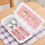 Personalized Cute Photo to Cartoon Safe Stainless Steel Kid's Fork Spoon Knife 3 Pcs Cutlery Set with Case and Name Birthday Gift for Boys Girls