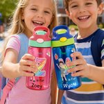 Personalised Rainbow Initial Cartoon Character 16 oz Water Bottle with Name Back to School Birthday Gift for Kids
