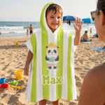 Personalized Cute Cartoon Pattern Multicolor Stripe Quick Drying Hooded Beach Towel with Name Travel Beach Use Birthday Gift for Kids Family