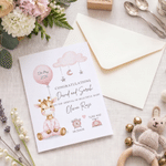 Personalized Giraffe Balloon Greeting Card with Name Baby Announcement Shower Birthday Gift for Newborns New Parents