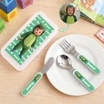 Personalized Cute Photo to Cartoon Safe Stainless Steel Kid's Fork Spoon Knife 3 Pcs Cutlery Set with Case and Name Birthday Gift for Boys Girls