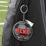 Personalisierter klassischer Fußball-Schlüsselanhänger aus Acryl mit Glitzer, Namen, Nummer und Quaste – für den täglichen Gebrauch, als Geschenk zum Schulanfang oder zum Geburtstag für Fußballfans