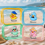 Personalised Multicolour Professional Yellow Duck Clear Waterproof Transparent Makeup Bag with Name Beach Party Travel Birthday Gift for Friends Women