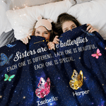 Personalized Starry Sky Butterfly Flower Soft Throw Blanket with Name Home Decor Party Birthday Gift for Sisters Friends Bestie