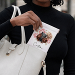 Personalised Black Girl Nail Art Birth Flower PU Leather Rosary Pouch Storage Bag with Name Communion Baptism Religious Gift for Christians
