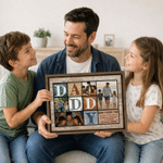 Personalized Daddy Mommy 4 Photos Collage Canvas Prints with Names and Text Warm Minimalist Living Room Decor Ship from USA Birthday Gift for Dad Mom