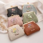Personalized Birth Flower PU Leather Coin Handbag with Kiss Lock and Name Daily Use Birthday Gift for  Friends Moms Students