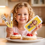 Personalized Cute Photo to Cartoon Safe Stainless Steel Kid's Fork Spoon Knife 3 Pcs Cutlery Set with Case and Name Birthday Gift for Boys Girls