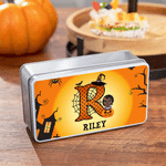 Personalised Cute Cartoon Character Biscuit Tin Box with Initial and Name Halloween Party Gift for Boys Girls