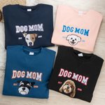 Personalised Embroidered Dog Mum Pet Portrait Photo T-shirt Sweatshirt Hoodie with Year Mother’s Day Birthday Gift for Mum Pet Lover Owners