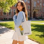 Personalised Birth Flower Corduroy Large Capacity Tote Bag with Name Daily Use Birthday Gift for Women