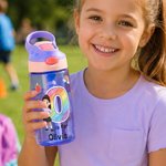 Personalised Rainbow Initial Cartoon Character 16 oz Water Bottle with Name Back to School Birthday Gift for Kids