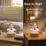 Personalised Cute Cartoon Photo Acrylic LED Night Light with Name and Wooden Base Bedroom Bedside Decor Birthday Gift for Kids New Parents