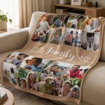 Personalised Multicolour 16 Photos Collage Soft Family Throw Blanket with Name Birthday Christmas Home Decor Gift for Family