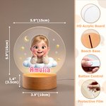 Personalised Cute Cartoon Photo Acrylic LED Night Light with Name and Wooden Base Bedroom Bedside Decor Birthday Gift for Kids New Parents