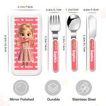Personalized Cute Photo to Cartoon Safe Stainless Steel Kid's Fork Spoon Knife 3 Pcs Cutlery Set with Case and Name Birthday Gift for Boys Girls