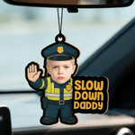 Personalized Cute Face Photo Slow Down Daddy Car Rearview Mirror Ornament Car Decor Daily Use Birthday Gift for Daddy