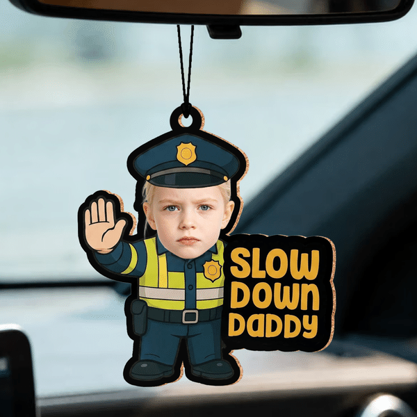 Personalized Cute Face Photo Slow Down Daddy Car Rearview Mirror Ornament Car Decor Daily Use Birthday Gift for Daddy