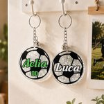 Personalisierter klassischer Fußball-Schlüsselanhänger aus Acryl mit Glitzer, Namen, Nummer und Quaste – für den täglichen Gebrauch, als Geschenk zum Schulanfang oder zum Geburtstag für Fußballfans