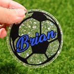 Personalisierter klassischer Fußball-Schlüsselanhänger aus Acryl mit Glitzer, Namen, Nummer und Quaste – für den täglichen Gebrauch, als Geschenk zum Schulanfang oder zum Geburtstag für Fußballfans