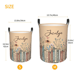 Cesta de almacenamiento para la colada, personalizada, multicolor, con diseño de libro vintage, resistente al agua, con asa y nombre; regalo de inauguración de casa o de cumpleaños para mujeres