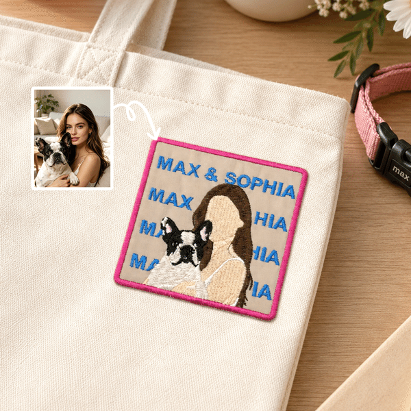 Personalised Multicolour Embroidered Photo Patch with Name Clothing Decor Anniversary Wedding Birthday Gift for Woman Family Newlywed Pet Owner