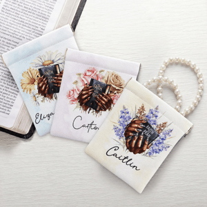 Personalised Black Girl Nail Art Birth Flower PU Leather Rosary Pouch Storage Bag with Name Communion Baptism Religious Gift for Christians