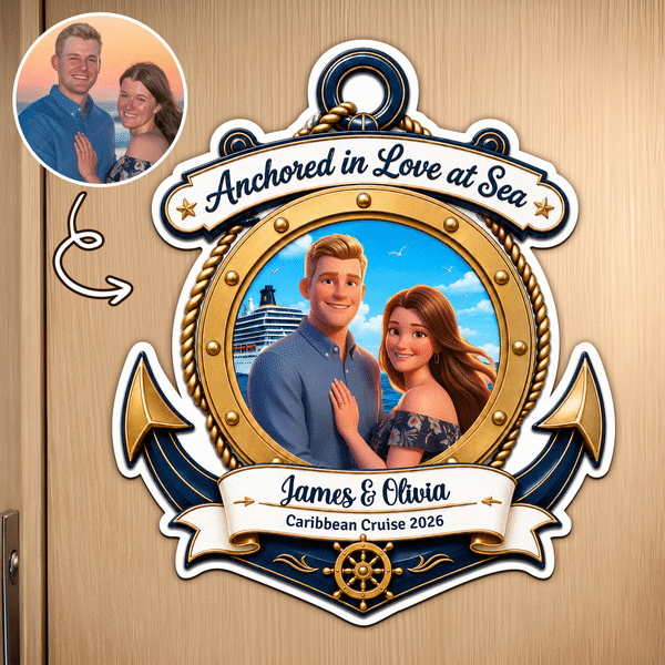 Personalized 3D-Style Design Cartoon Character Photo Cruise Fridge Magnet with Name and Text Birthday Cruise Vacation Gift for Family