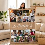 Personalised Multicolour 16 Photos Collage Soft Family Throw Blanket with Name Birthday Christmas Home Decor Gift for Family