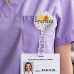 Personalised Flower Acrylic Retractable ID Badge Reel with Name Hospital Daily Use Nurse Graduation Birthday Gift for Nurses Doctors