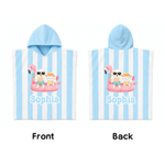 Personalized Cute Cartoon Pattern Multicolor Stripe Quick Drying Hooded Beach Towel with Name Travel Beach Use Birthday Gift for Kids Family