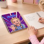 Personalised Comic-Style Photo Character A5 Spiral Journal Notebook with Name and Ballpoint Pen  Daily Use Birthday Gift for Boys Girls Kids