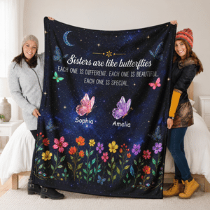 Personalised Starry Sky Butterfly Flower Soft Throw Blanket with Name Home Decor Party Birthday Gift for Sisters Friends Bestie