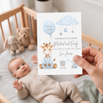 Personalized Giraffe Balloon Greeting Card with Name Baby Announcement Shower Birthday Gift for Newborns New Parents