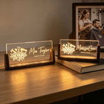 Personalized Hairdressing Pattern Design Acrylic LED Night Light with Name & Position and Wooden Base Hair Salon Birthday Gift for Hairdresser
