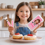 Personalised Cartoon Character Pattern Fork Spoon Knife 3 Pcs Cutlery Set with Name and Case Daily Use Birthday Gift for Kid