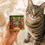 Personalized Stained Glass Style Floral Butterfly Pet Photo Circle Square Ceramic Trinket Jewellery Dish with Name Birthday Gift for Pet Lovers