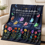 Personalized Starry Sky Butterfly Flower Soft Throw Blanket with Name Home Decor Party Birthday Gift for Sisters Friends Bestie