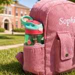 Personalised Rainbow Initial Cartoon Character 16 oz Water Bottle with Name Back to School Birthday Gift for Kids