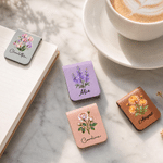 Personalized Multicolour Watercolour Birth Flower Magnetic PU Leather Bookmark Clip with Name Reading Birthday Gift for Book Lovers Bookworms