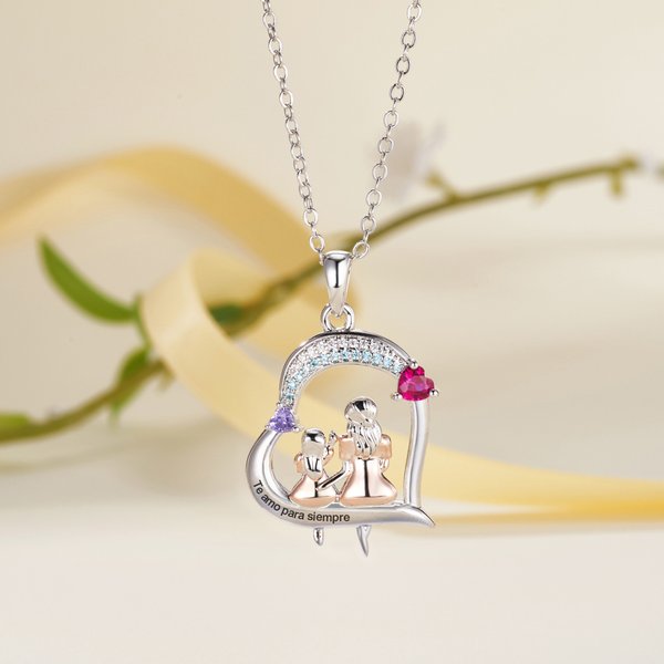 Collar personalizado de corazón madre e hija con nombres grabados y piedras de nacimiento regalo de cumpleaños Día de la Madre para mujer y niñas
